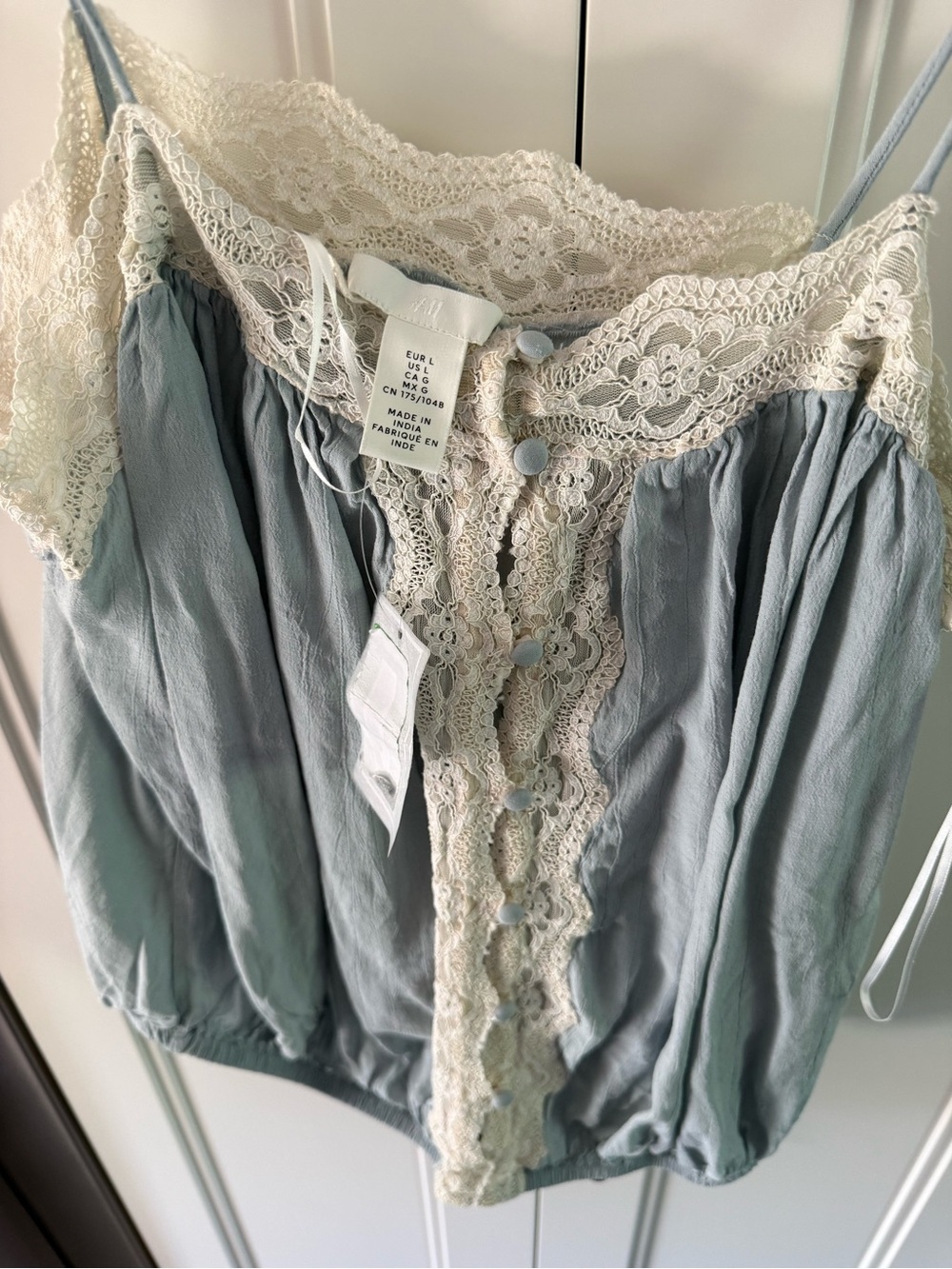 H&M Light Blue Camisole with Cream Lace Trim - Picture 2 of 2